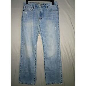 American Eagle Jeans Men 32x34 Blue Original Bootcut Light Wash Denim Distressed